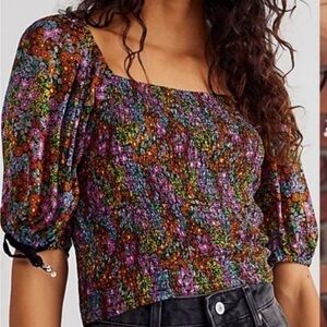 Free People Back On Top Smocked Floral Crop Top NWOT